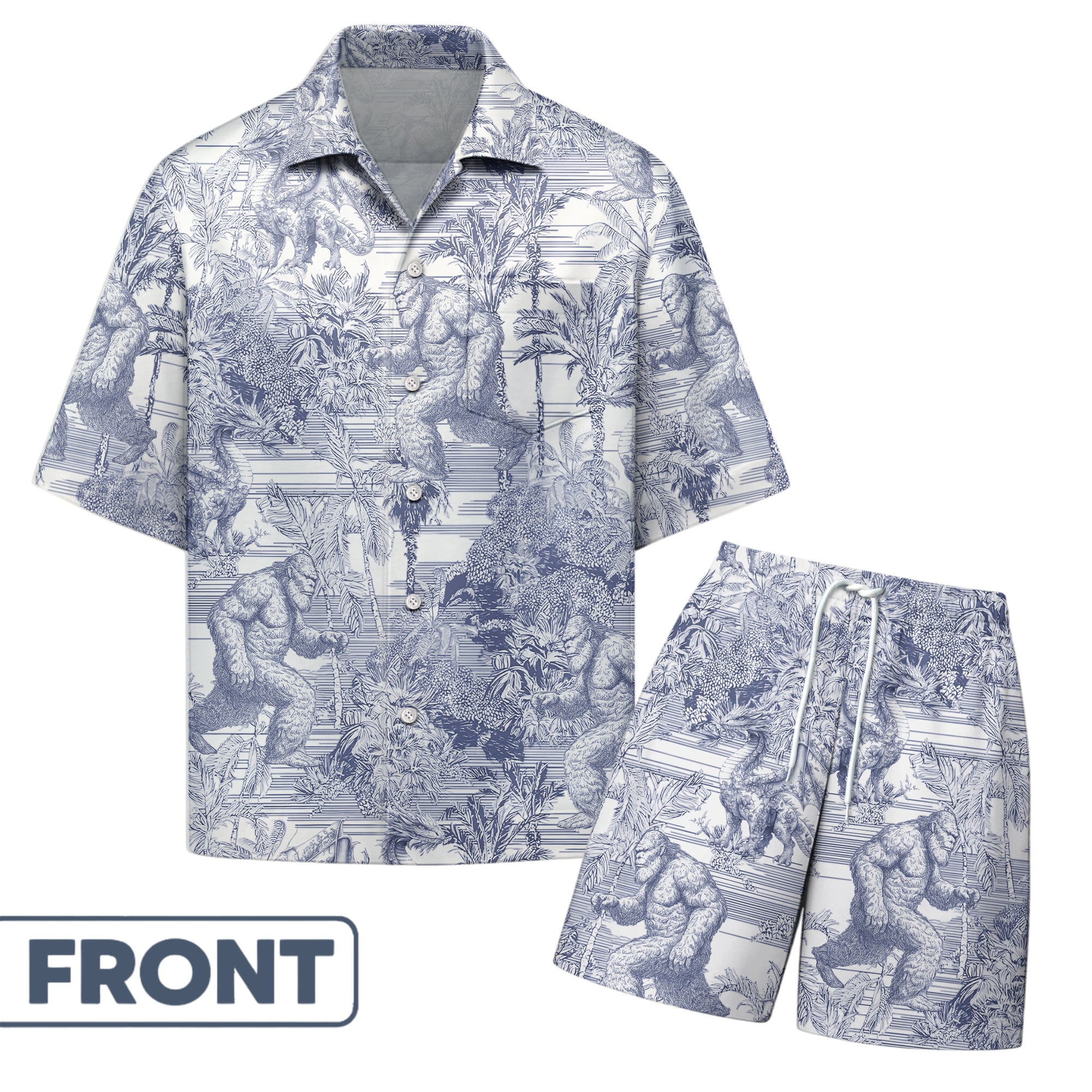 Bigfoot Alien Dragon Dinosaur Wolf Toile De Jouy - Personalized Short-Sleeved Silk Shirt Hv01