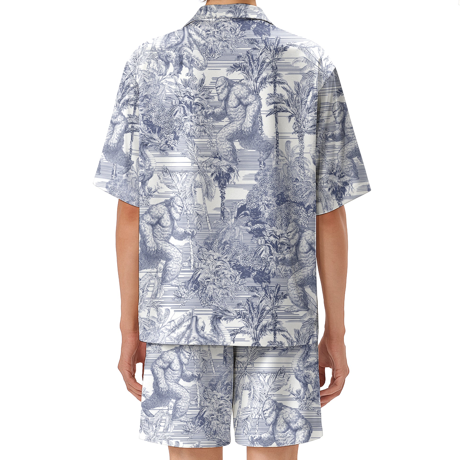 Bigfoot Alien Dragon Dinosaur Wolf Toile De Jouy - Personalized Short-Sleeved Silk Shirt Hv01