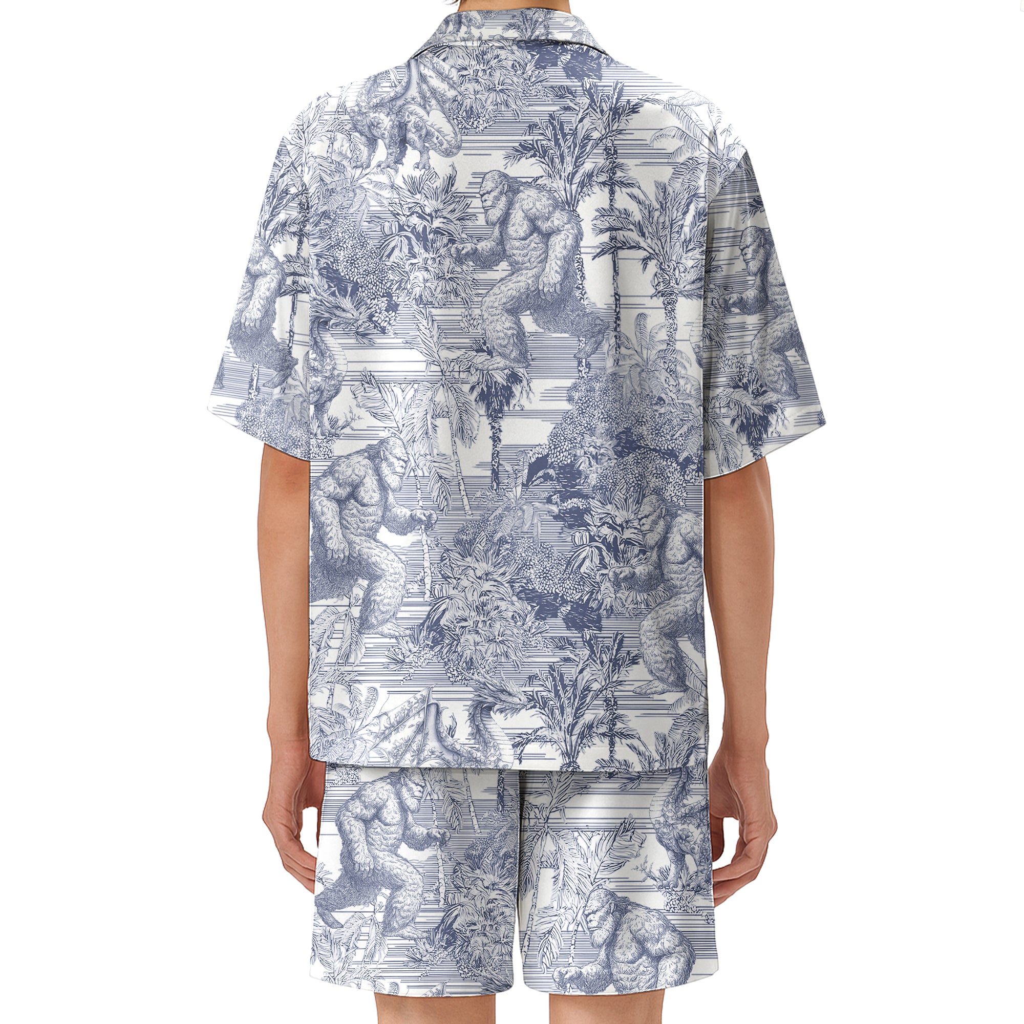 Bigfoot Alien Dragon Dinosaur Wolf Toile De Jouy - Personalized Short-Sleeved Silk Shirt Hv01