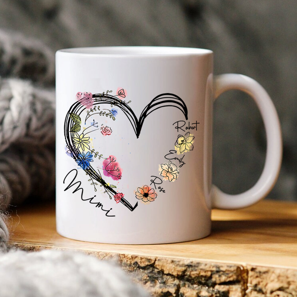 Custom Grandma Heart Birth Month Flower Mug