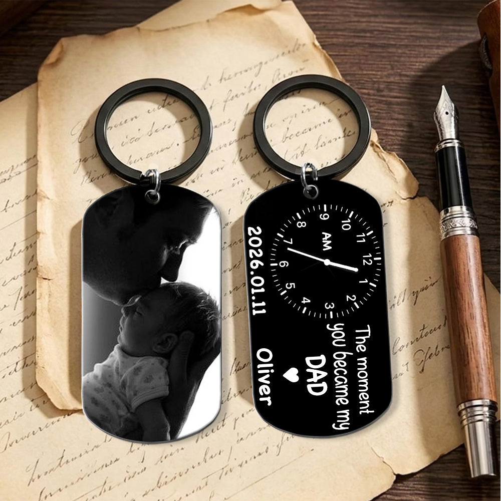 New Dad Keychain, The Moment You Became My Daddy Keychain Baby Shower Gifts for Dad Personalised 1st Father's Day Gift for Him Nh00