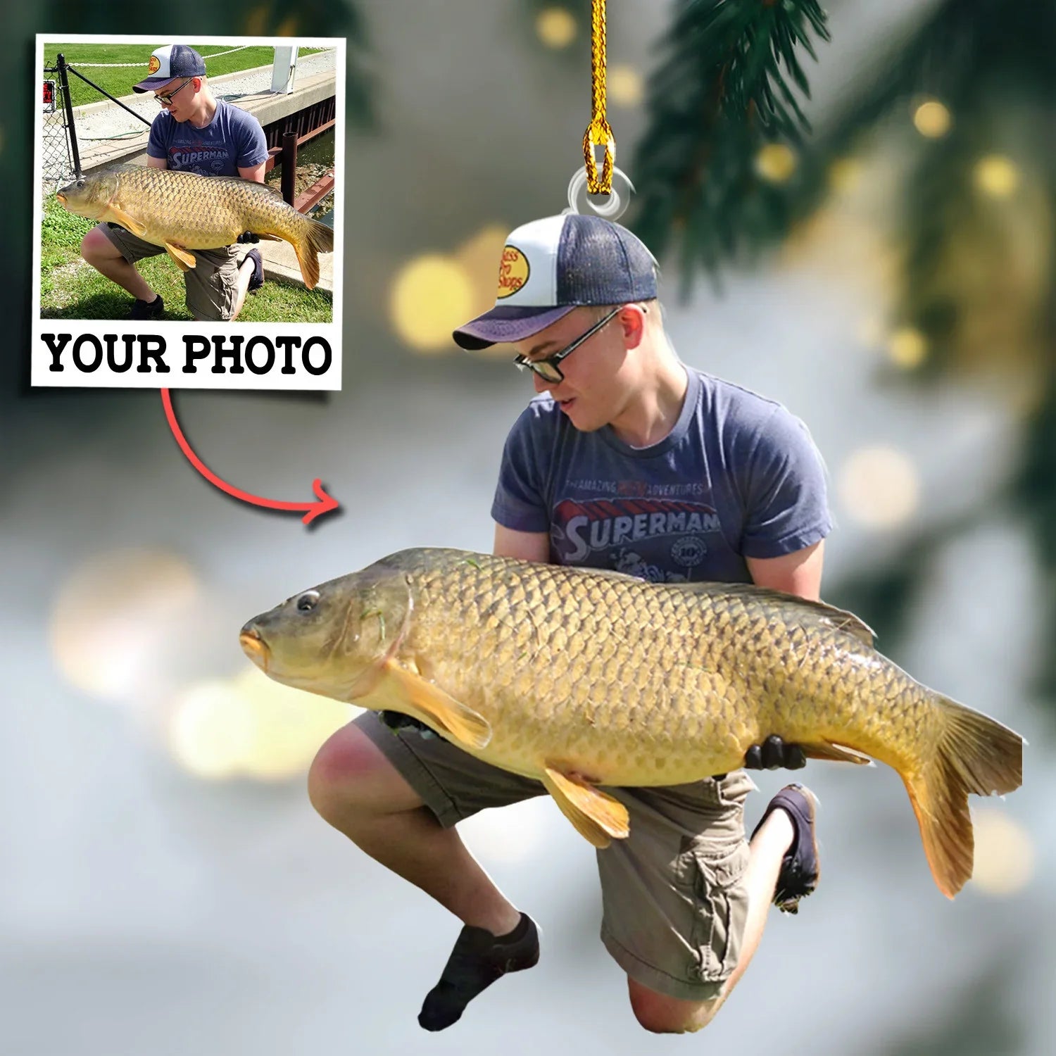 Fishing Custom Photo Ornament Gift For Fishing Lovers - Gift For Fisherman - Custom Upload Photo Fisherman
