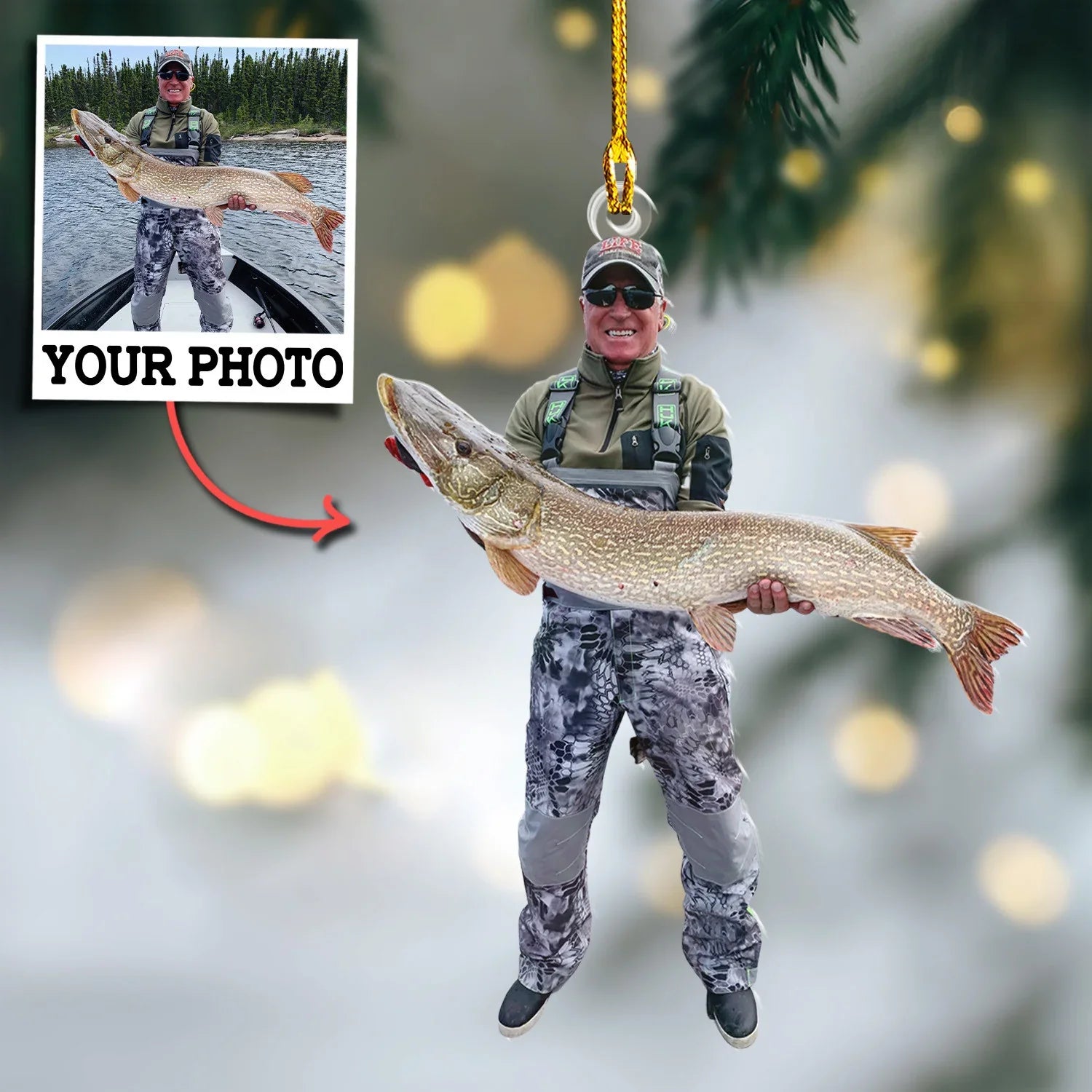 Fishing Custom Photo Ornament Gift For Fishing Lovers - Gift For Fisherman - Custom Upload Photo Fisherman