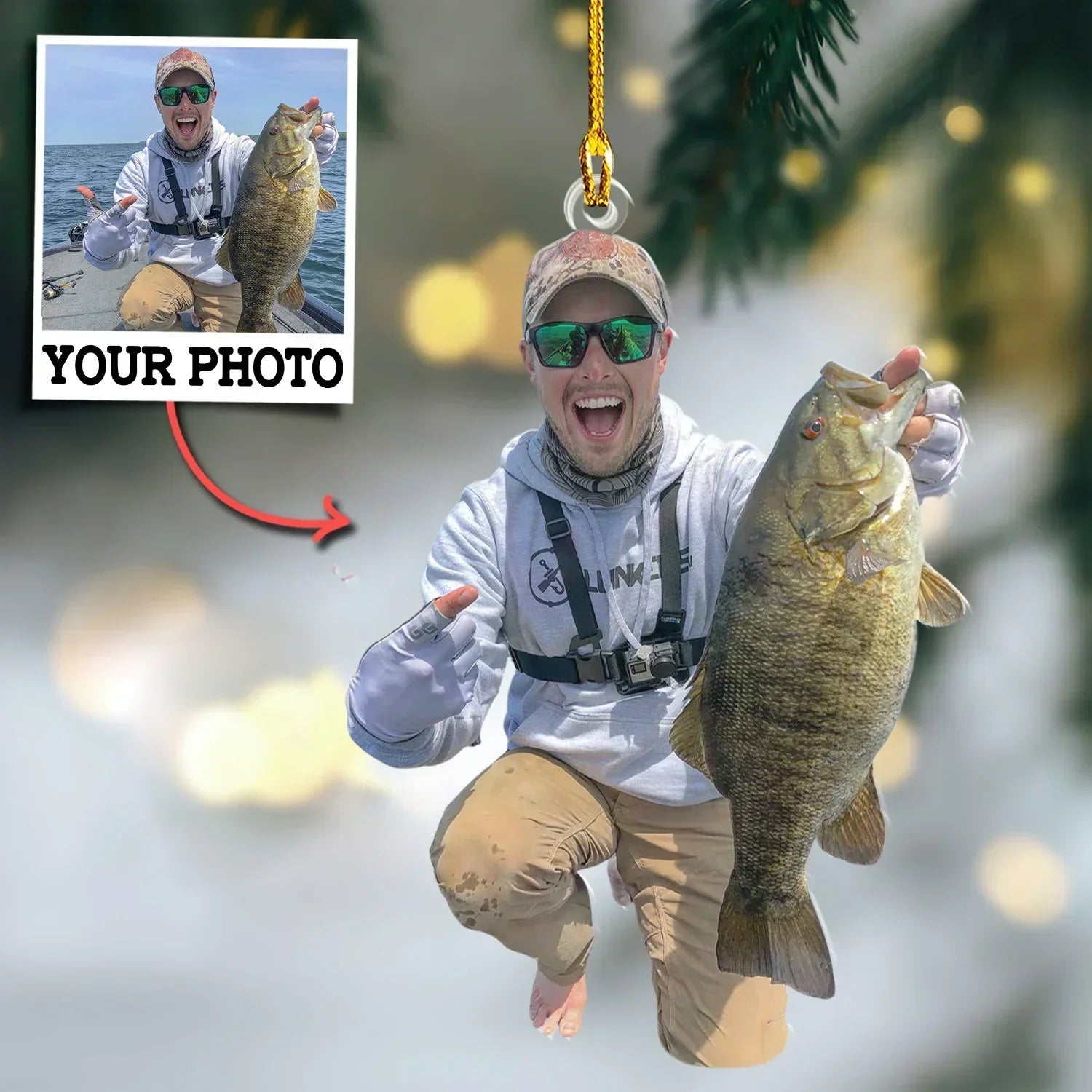 Personalized Upload Photo Ornament Gift For Fishing Lovers - Custom Upload Photo Fisherman