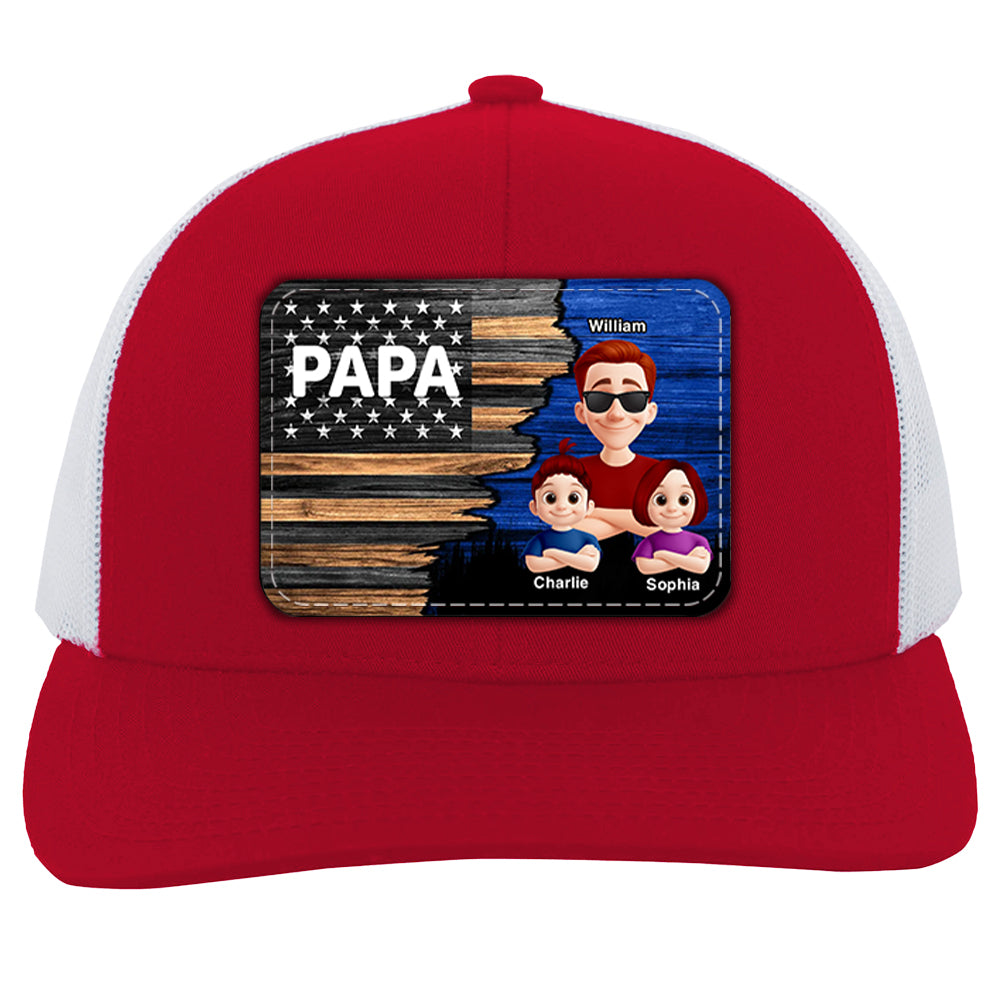 Dad Grandpa Papa With Kids Half Nation Flag Personalized Leather Patch Hat, Father's Day Gift For Dad T1807 Hv01