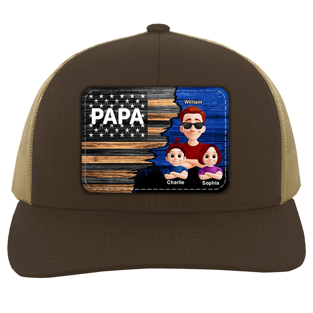 Dad Grandpa Papa With Kids Half Nation Flag Personalized Leather Patch Hat, Father's Day Gift For Dad T1807 Hv01