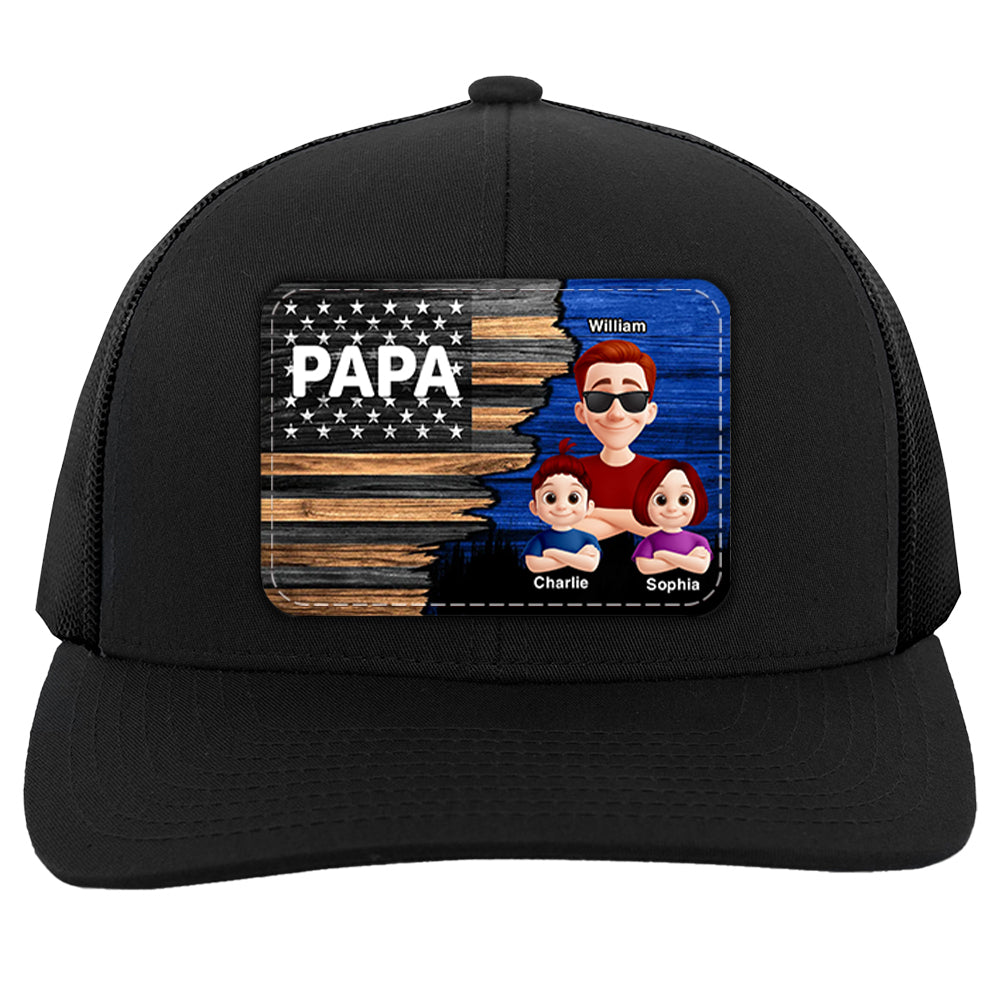 Dad Grandpa Papa With Kids Half Nation Flag Personalized Leather Patch Hat, Father's Day Gift For Dad T1807 Hv01