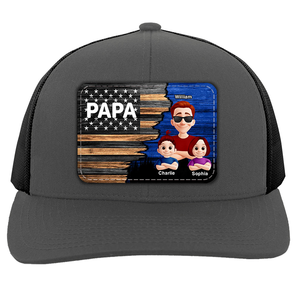 Dad Grandpa Papa With Kids Half Nation Flag Personalized Leather Patch Hat, Father's Day Gift For Dad T1807 Hv01