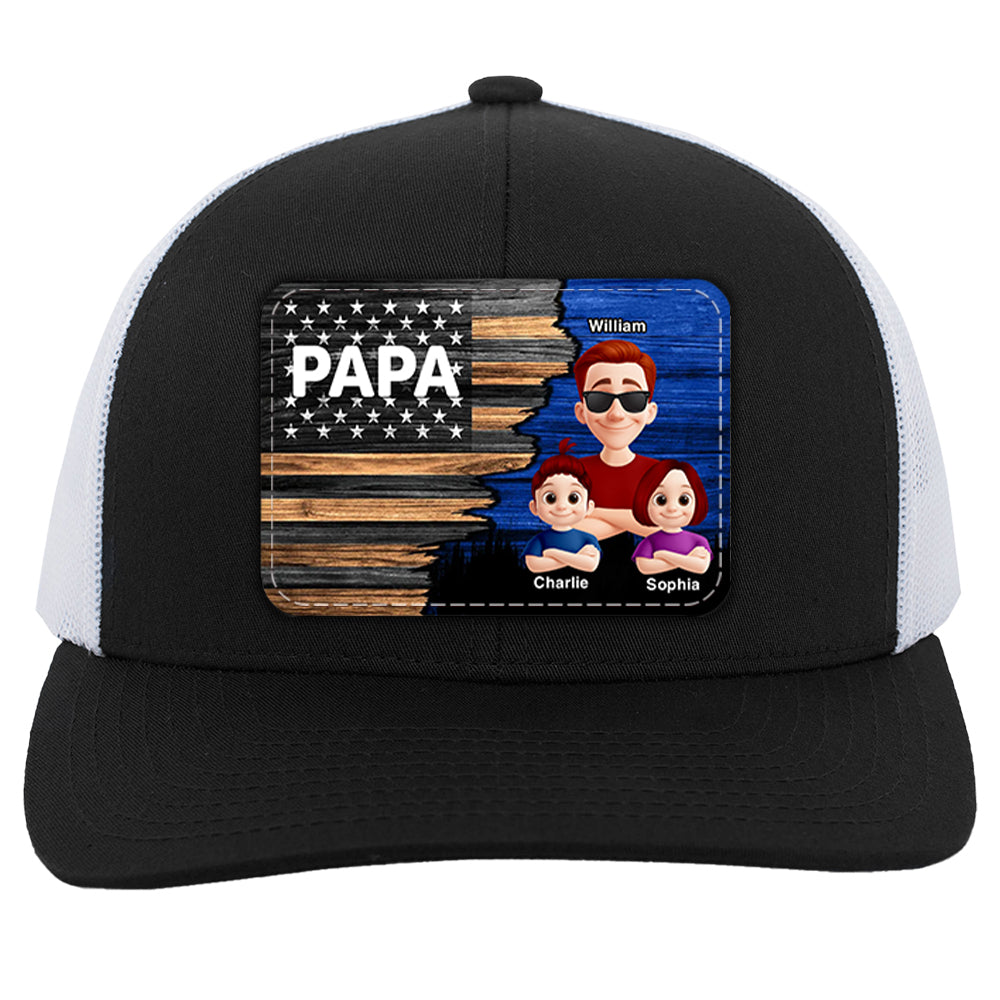 Dad Grandpa Papa With Kids Half Nation Flag Personalized Leather Patch Hat, Father's Day Gift For Dad T1807 Hv01