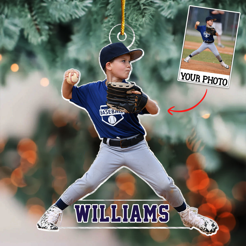 Personalized Photo Baseball Ornament - Gift For Baseball Lover - Custom Photo Baseball Kid Players