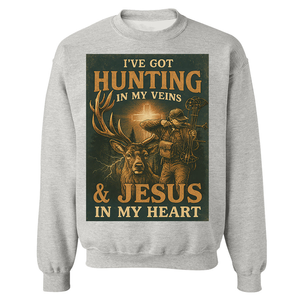 I've Got Hunting In My Veins & Jesus In My Heart Shirt For Hunting Lovers New Pt99
