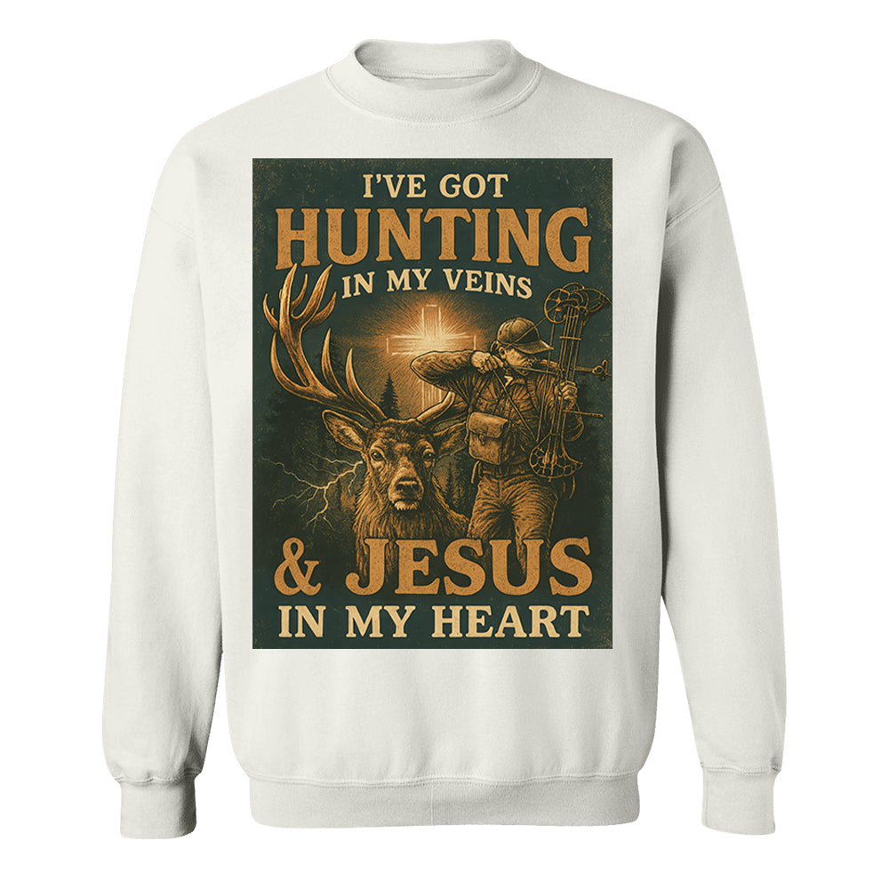 I've Got Hunting In My Veins & Jesus In My Heart Shirt For Hunting Lovers New Pt99