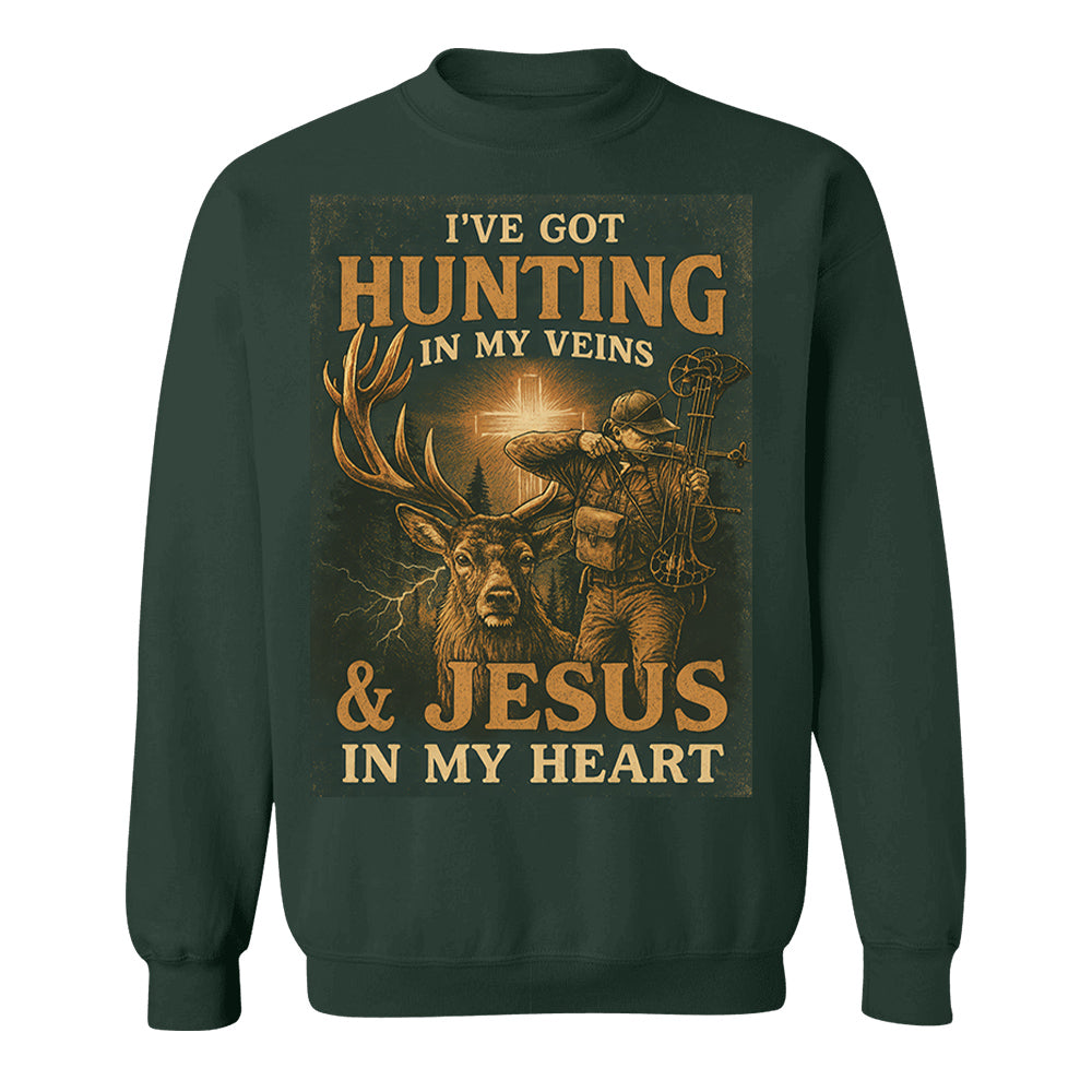 I've Got Hunting In My Veins & Jesus In My Heart Shirt For Hunting Lovers New Pt99