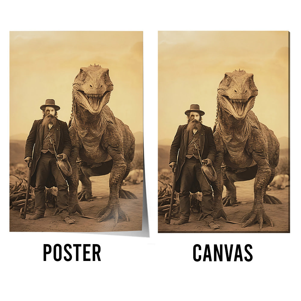 Personalized Vintage Dinosaur Portrait – Custom Face Poster Canvas