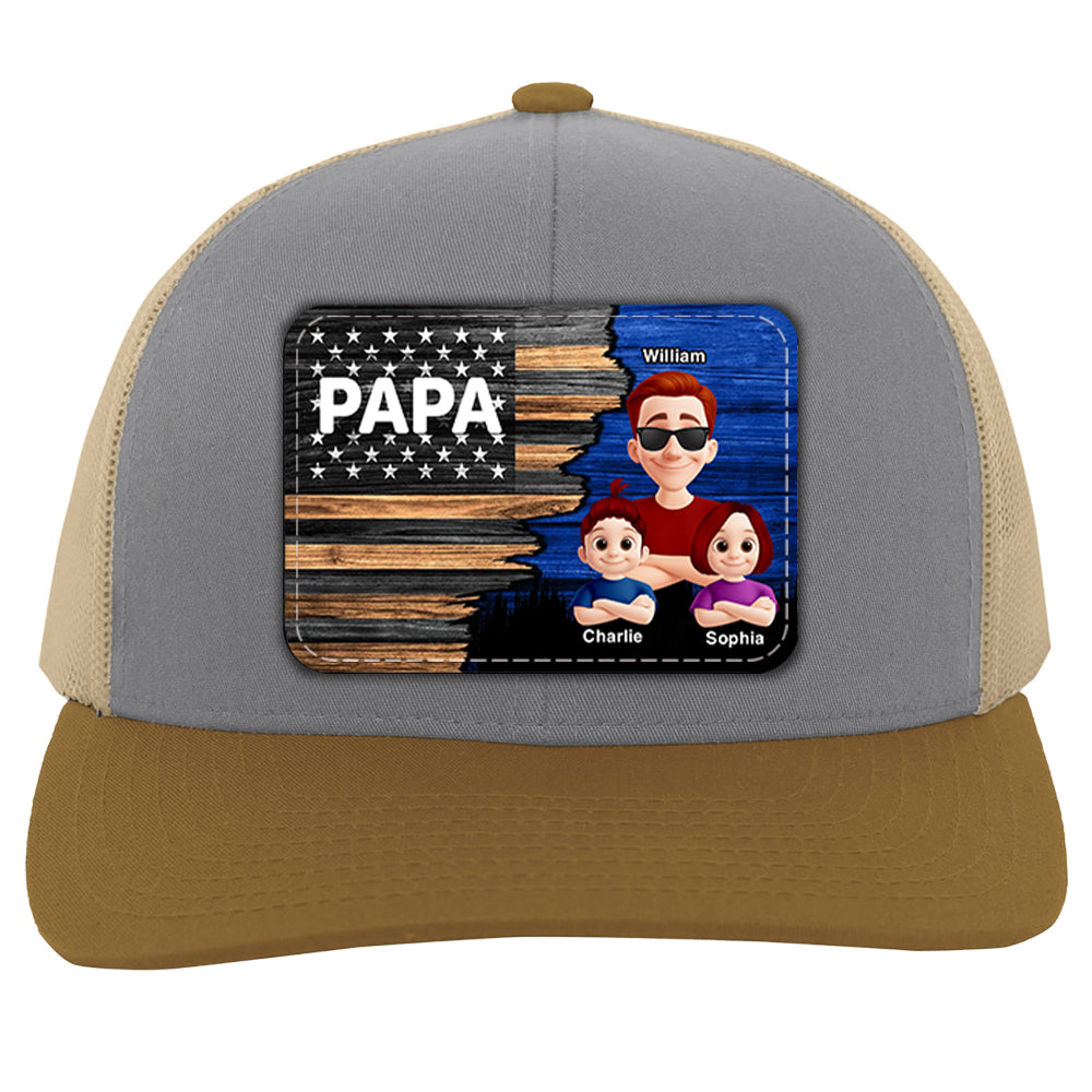 Dad Grandpa Papa With Kids Half Nation Flag Personalized Leather Patch Hat, Father's Day Gift For Dad T1807 Hv01