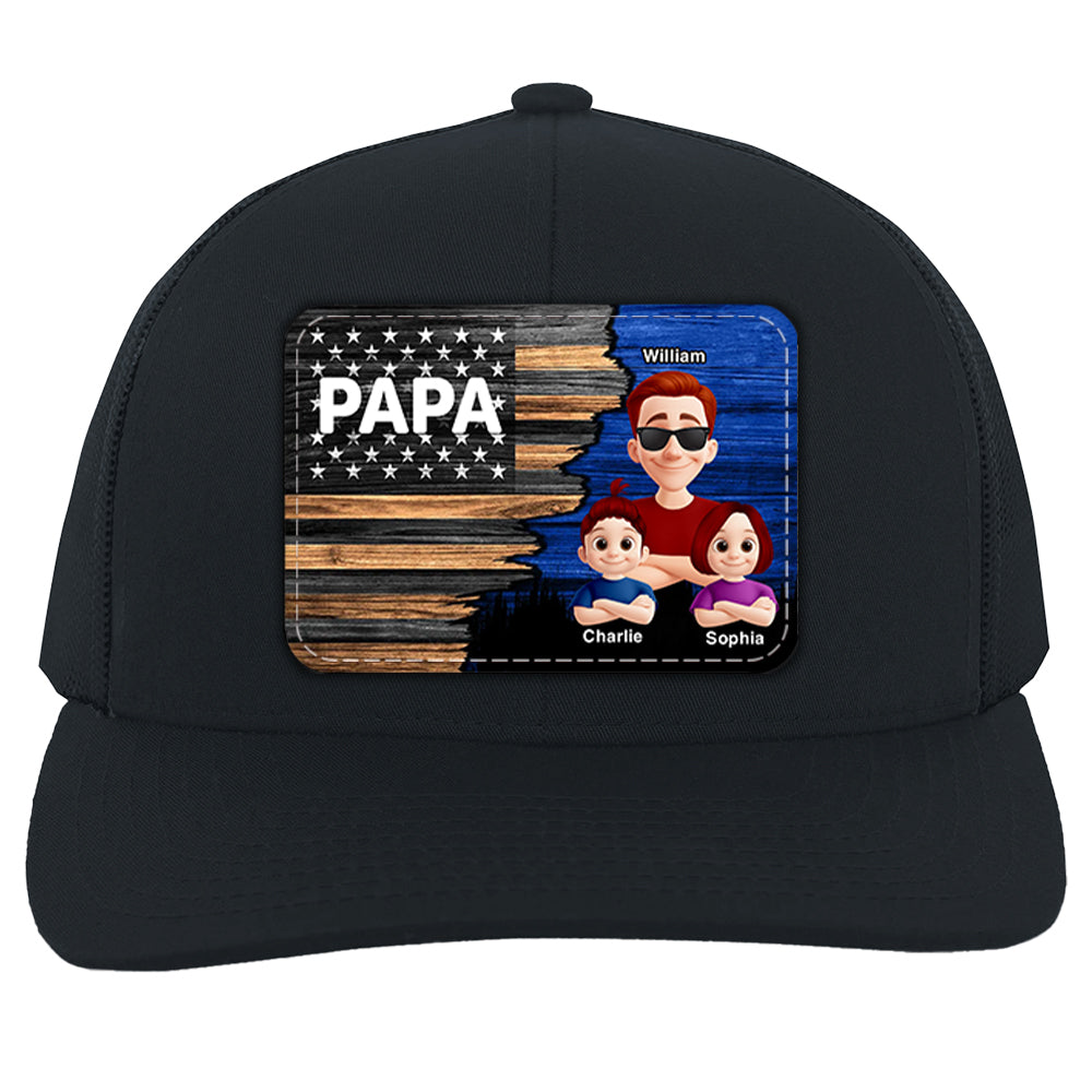 Dad Grandpa Papa With Kids Half Nation Flag Personalized Leather Patch Hat, Father's Day Gift For Dad T1807 Hv01