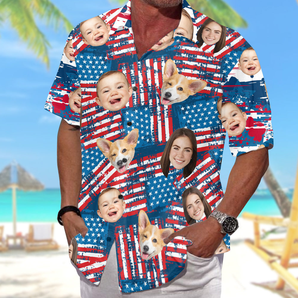 Personalized 4th Of July Hawaiian Shirt with Faces, Custom Hawaiian Shirt with Face