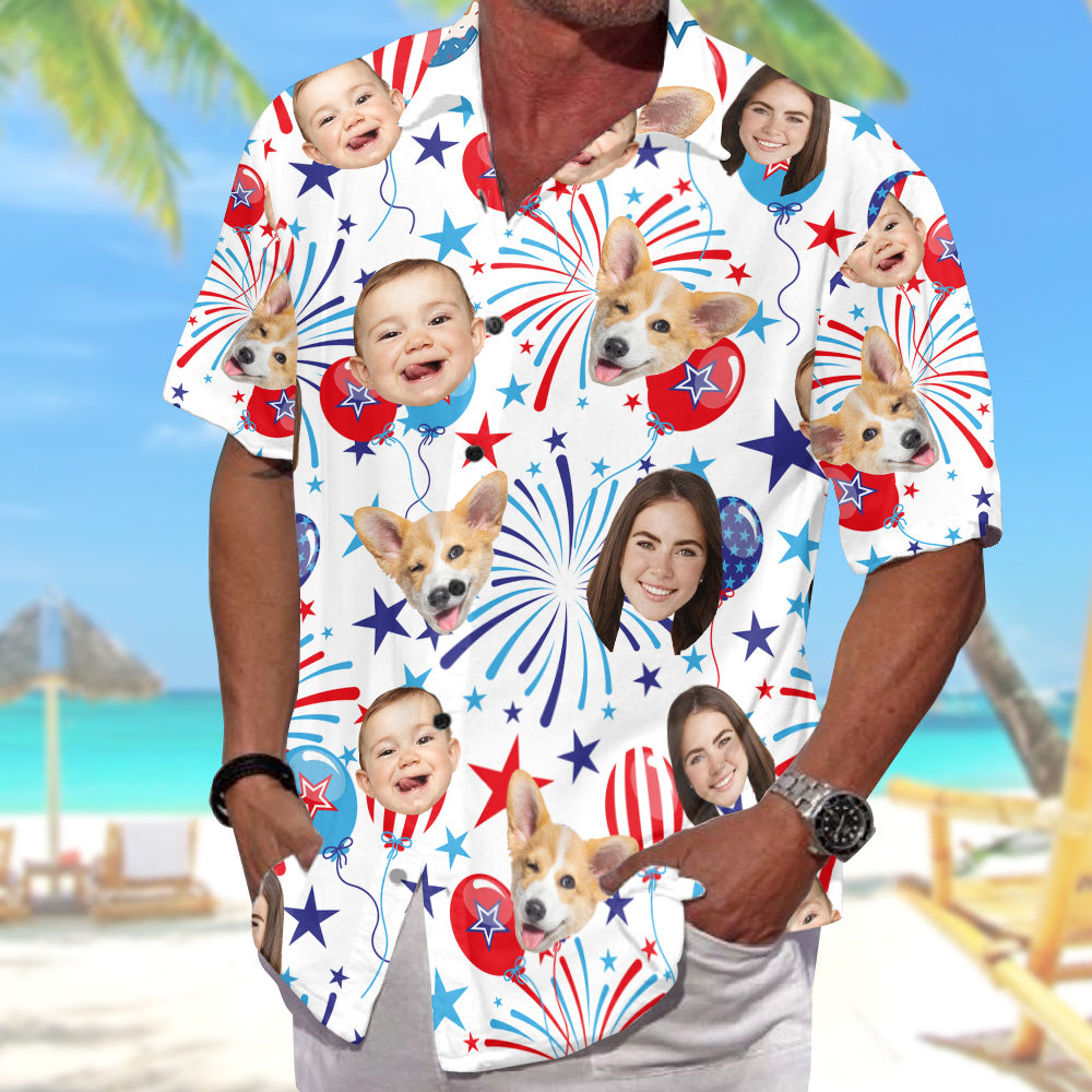 Personalized 4th Of July Hawaiian Shirt with Faces, Custom Hawaiian Shirt with Face