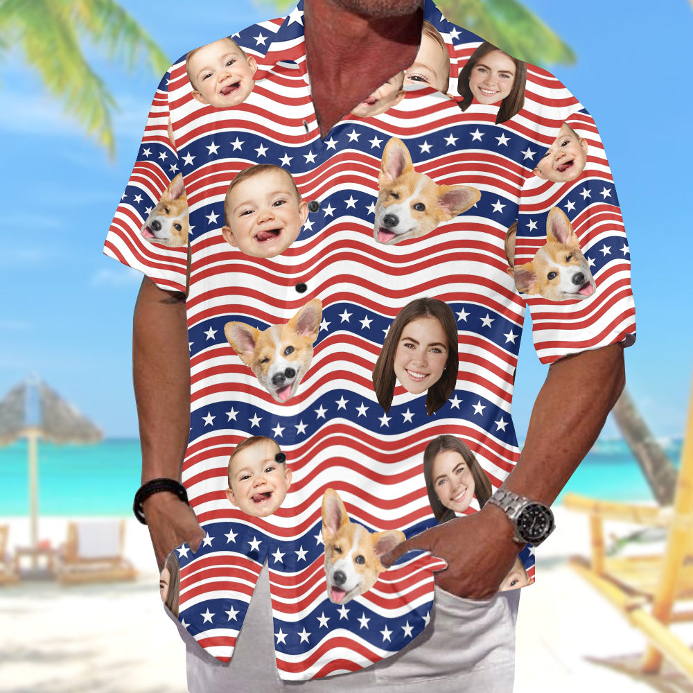 Personalized 4th Of July Hawaiian Shirt with Faces, Custom Hawaiian Shirt with Face