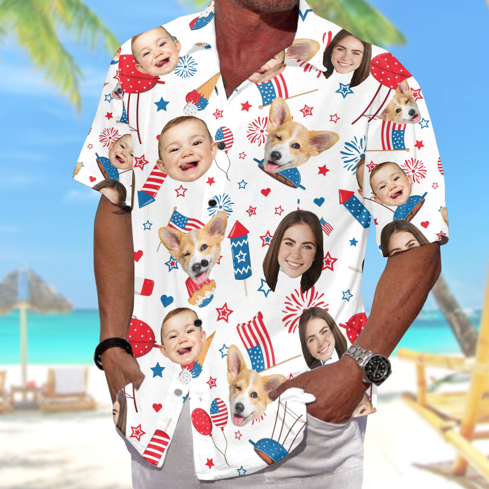 Personalized 4th Of July Hawaiian Shirt with Faces, Custom Hawaiian Shirt with Face