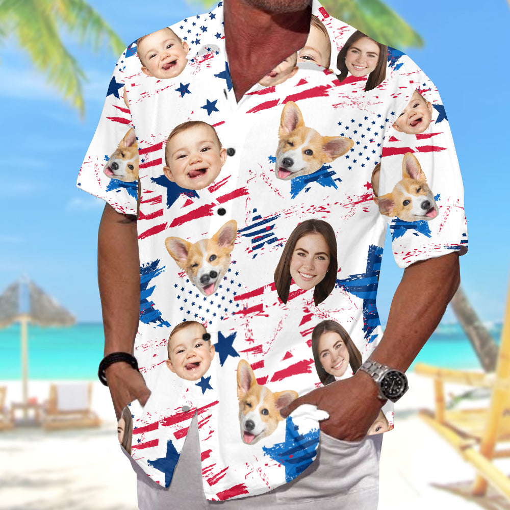 Personalized 4th Of July Hawaiian Shirt with Faces, Custom Hawaiian Shirt with Face