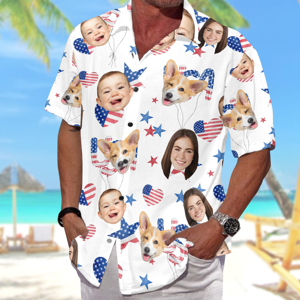 Personalized 4th Of July Hawaiian Shirt with Faces, Custom Hawaiian Shirt with Face