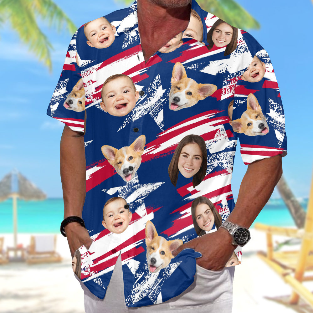 Personalized 4th Of July Hawaiian Shirt with Faces, Custom Hawaiian Shirt with Face