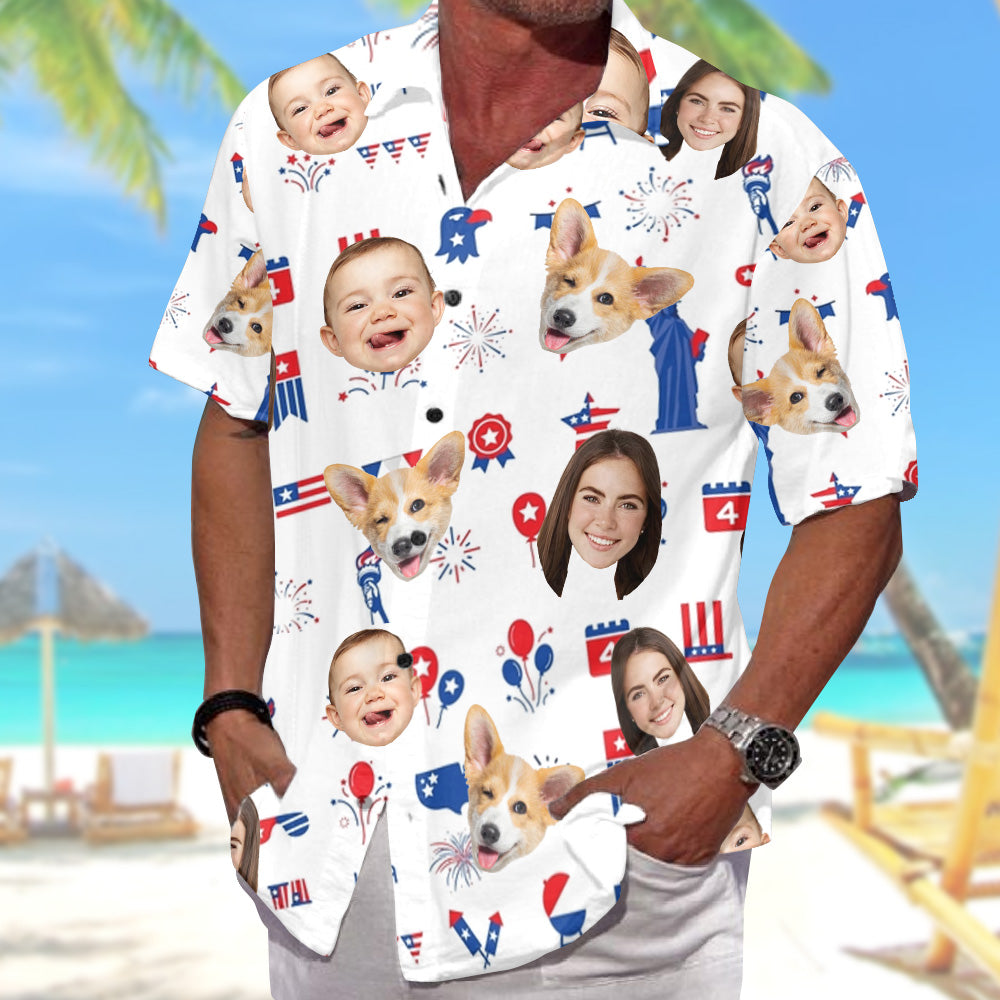 Personalized 4th Of July Hawaiian Shirt with Faces, Custom Hawaiian Shirt with Face