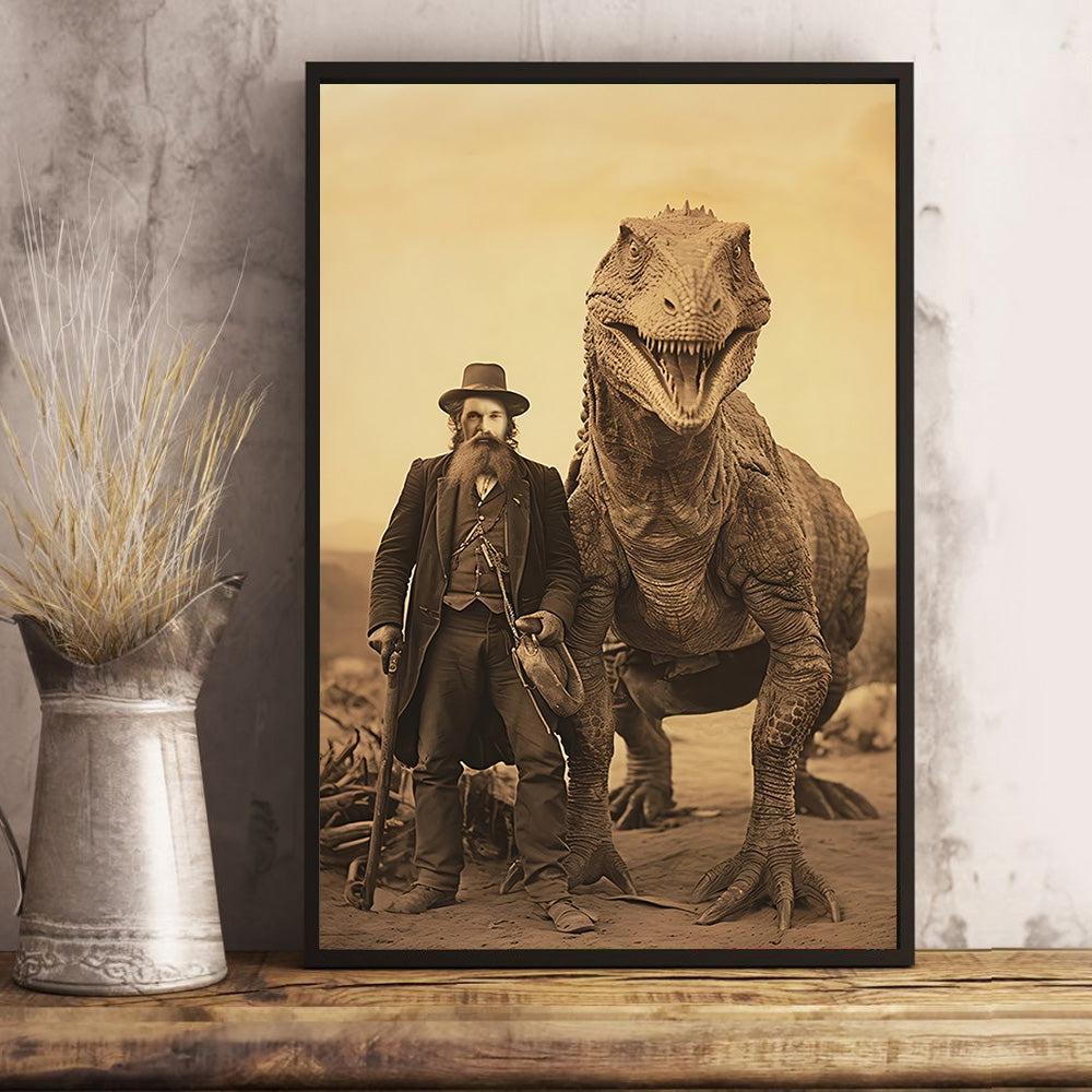 Personalized Vintage Dinosaur Portrait – Custom Face Poster Canvas