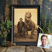 Personalized Vintage Dinosaur Portrait – Custom Face Poster Canvas