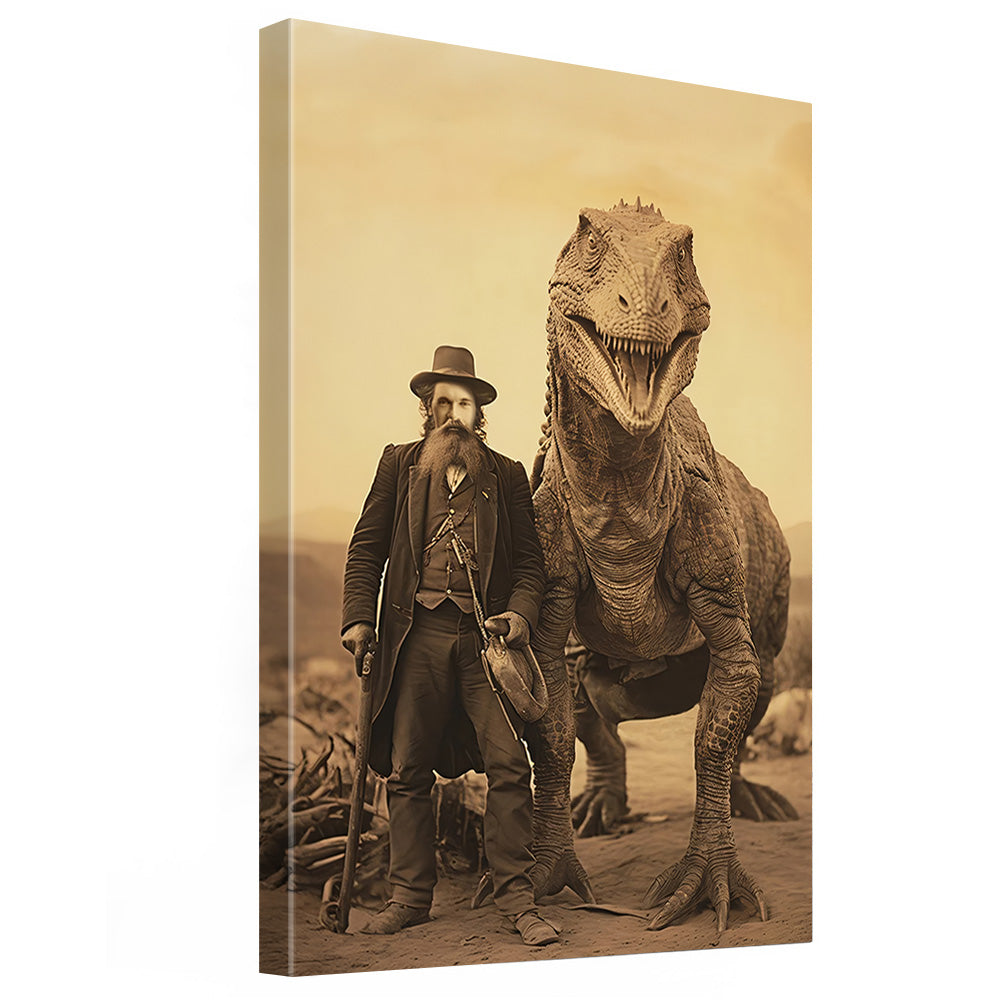 Personalized Vintage Dinosaur Portrait – Custom Face Poster Canvas