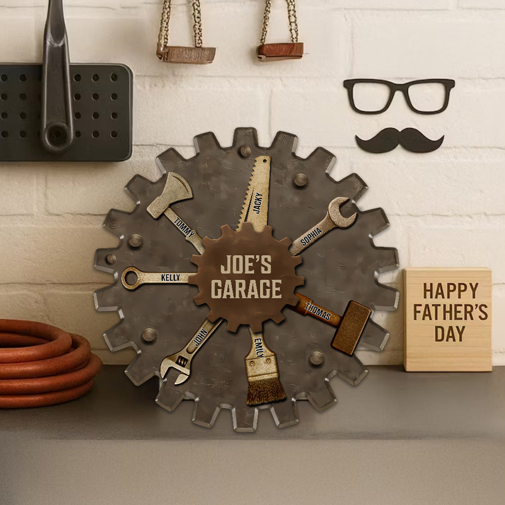 Personalized Garage Sign for Dad - Custom Father's Day Gift with Kid's Names A2110 Pt99
