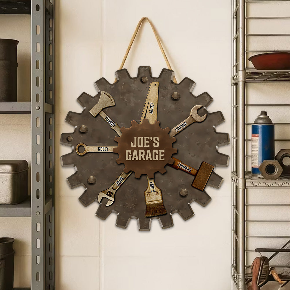 Personalized Garage Sign for Dad - Custom Father's Day Gift with Kid's Names A2110 Pt99
