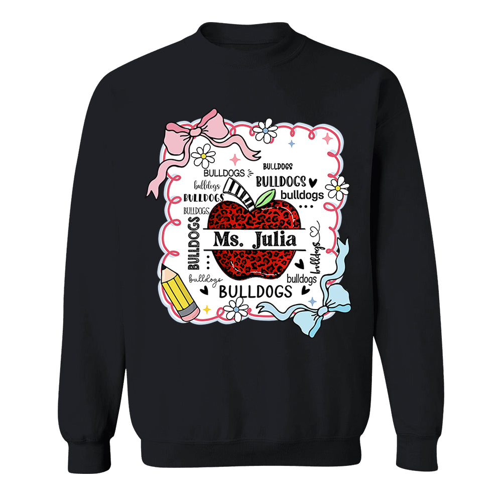 Custom Preppy Teacher First Day of School Shirt - Personalized School Mascot Leopard Apple Custom Name Shirts Nh00