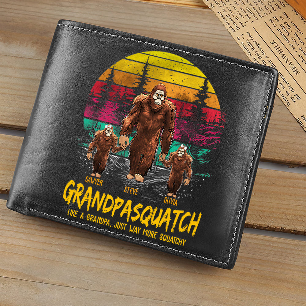 Papasquatch, Like A Grandpa, Just Way More Squatchy - Personalized Vintage Leather Wallet