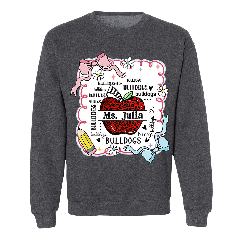 Custom Preppy Teacher First Day of School Shirt - Personalized School Mascot Leopard Apple Custom Name Shirts Nh00