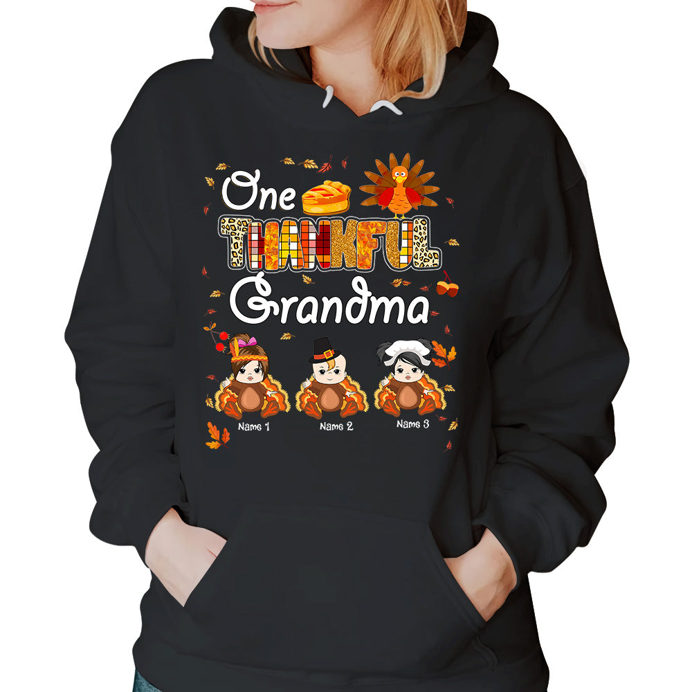 One Thankful Grandma Little Turkeys - Personalized Custom Shirt - Thanksgiving Gift for Grandma