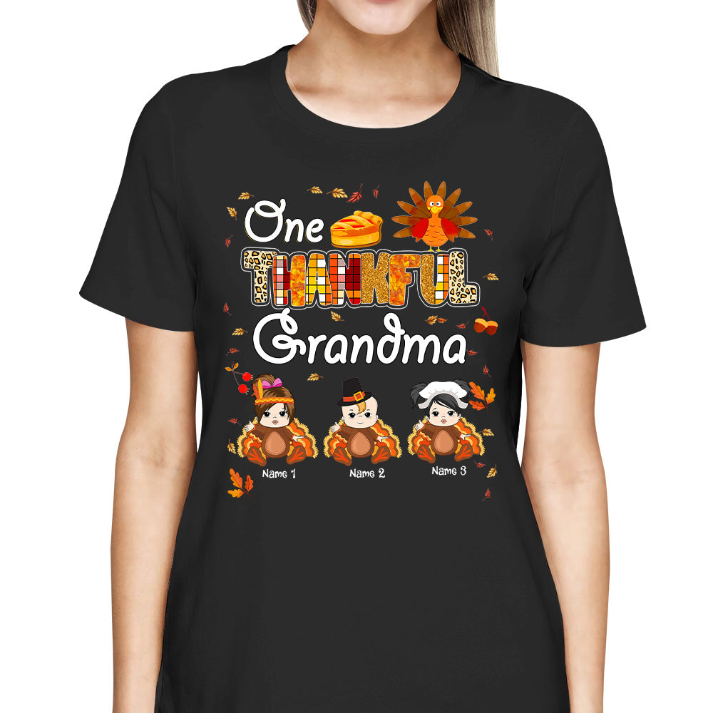 One Thankful Grandma Little Turkeys - Personalized Custom Shirt - Thanksgiving Gift for Grandma