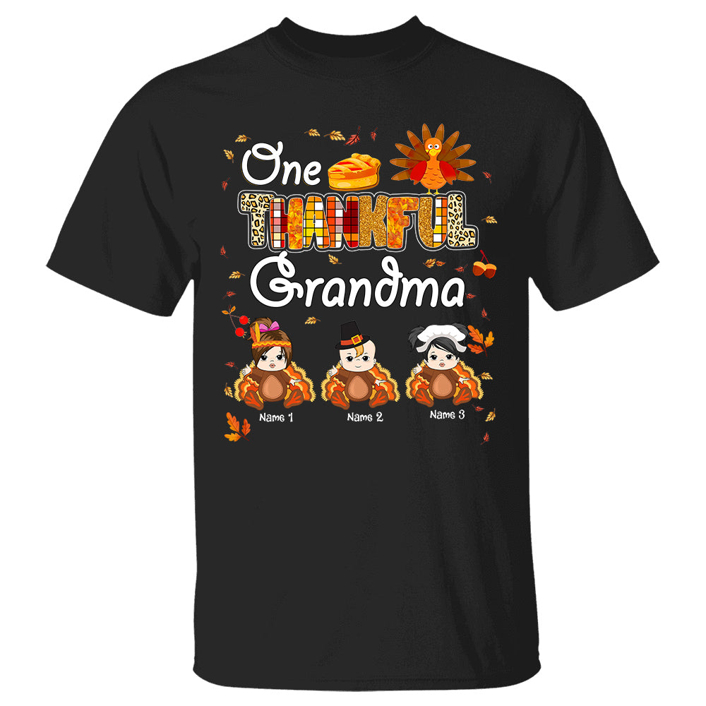 One Thankful Grandma Little Turkeys - Personalized Custom Shirt - Thanksgiving Gift for Grandma