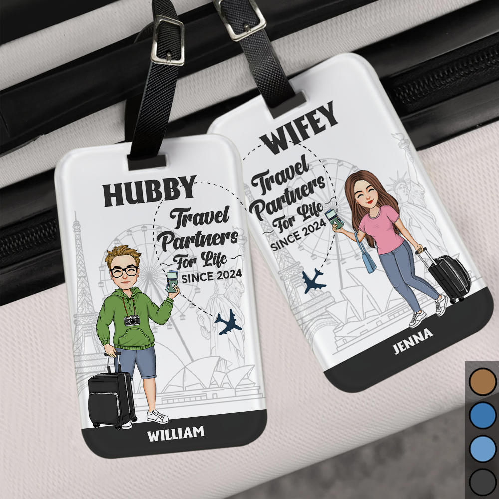 Hubby & Wifey - Travel Partners For Life - Custom Acrylic Luggage Bag For Couples NA04 Pa00