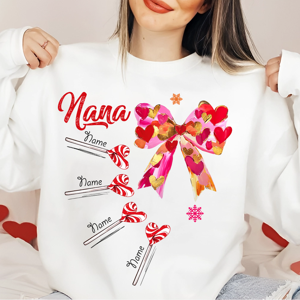 Personalized Grandma Valentine Coquette Bow Shirt, Custom Nana Mimi Funny Valentine Shirt Pa00