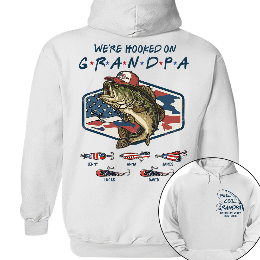 Reel Cool Grandpa T-Shirt – Personalized Fishing Grandpa Shirt, USA 250th Anniversary 1776-2026 Na02 Hv01
