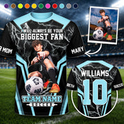 Personalized Soccer Mom Shirt, I’ll Always Be Your Biggest Fan, Custom Player Name & Number All Over Print Game Day Shirt for Mom Grandma Family Hv01