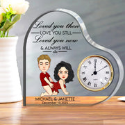 Anniversary Engraved Heart Clock -  Personalized Acrylic Desk Clock Plaque For Couple Nh00