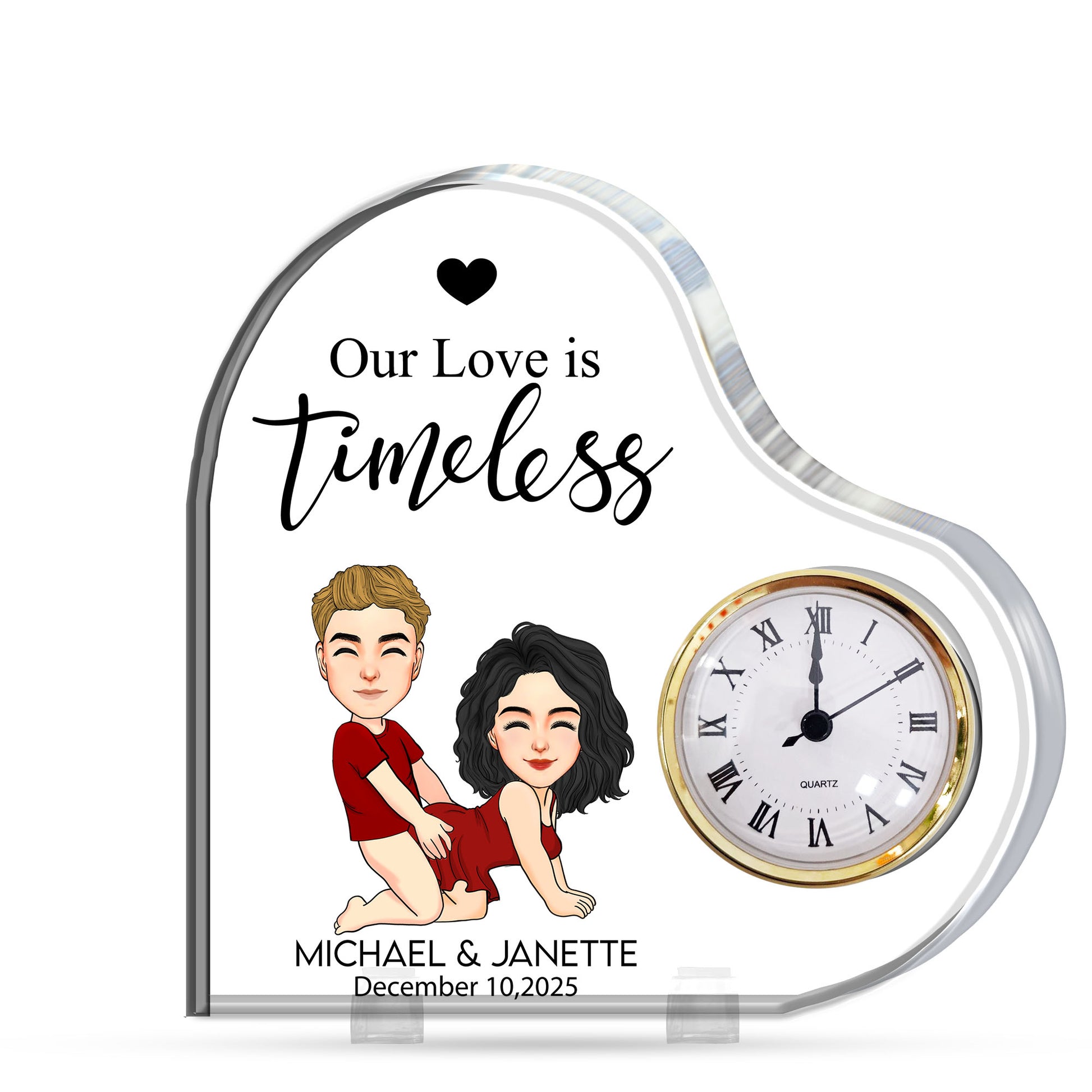 Anniversary Engraved Heart Clock -  Personalized Acrylic Desk Clock Plaque For Couple Nh00