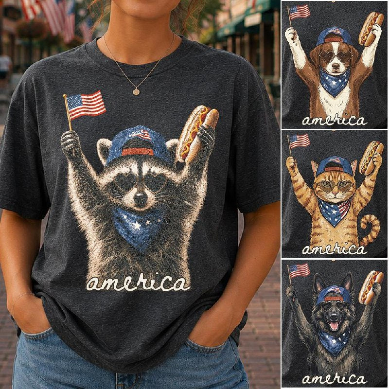 Custom Photo Pet, Feral & Free Racoon Shirt, 4th of July Shirt, USA Independence Day Shirt, Funny Raccoon Tee, Patriotic Shirt, July 4th Gift