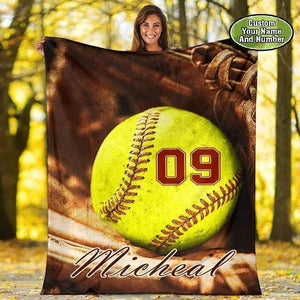 Personalized Softball Blanket Custom Name And Number Softball