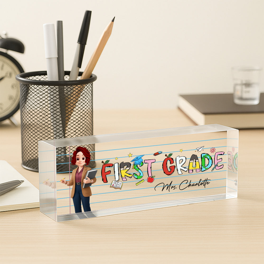 Teacher Beautiful Patterned Personalized Acrylic Desk Name Plate, Gift For Teacher T1807 Hv01