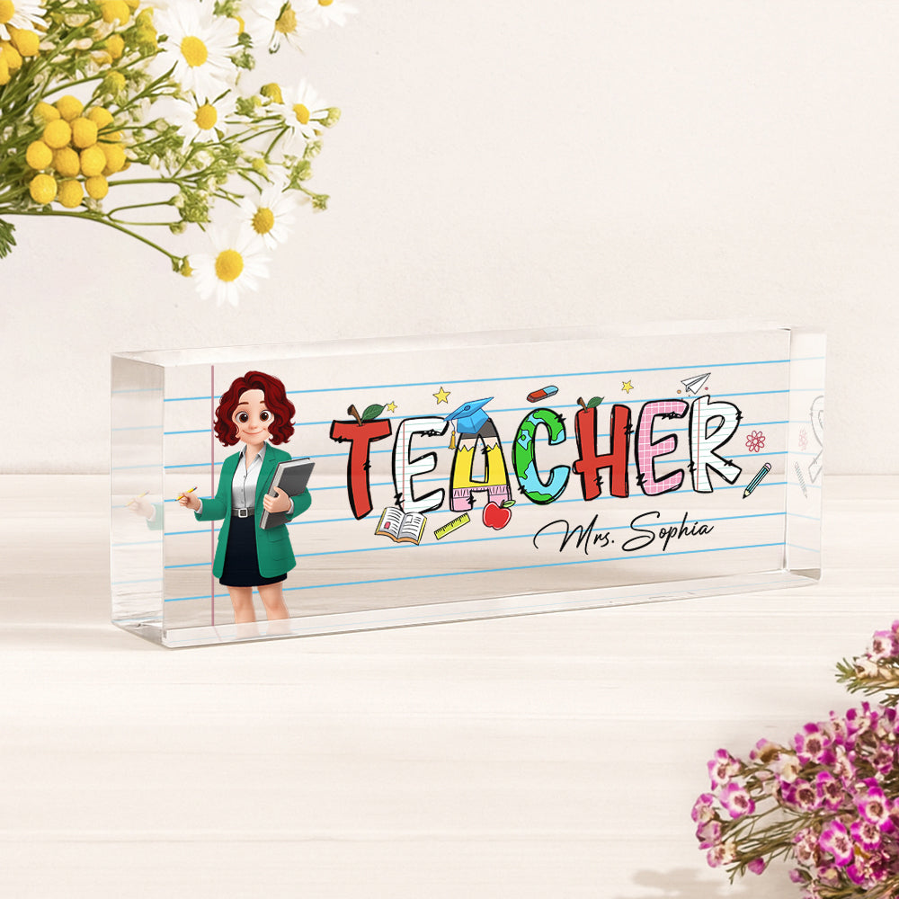 Teacher Beautiful Patterned Personalized Acrylic Desk Name Plate, Gift For Teacher T1807 Hv01