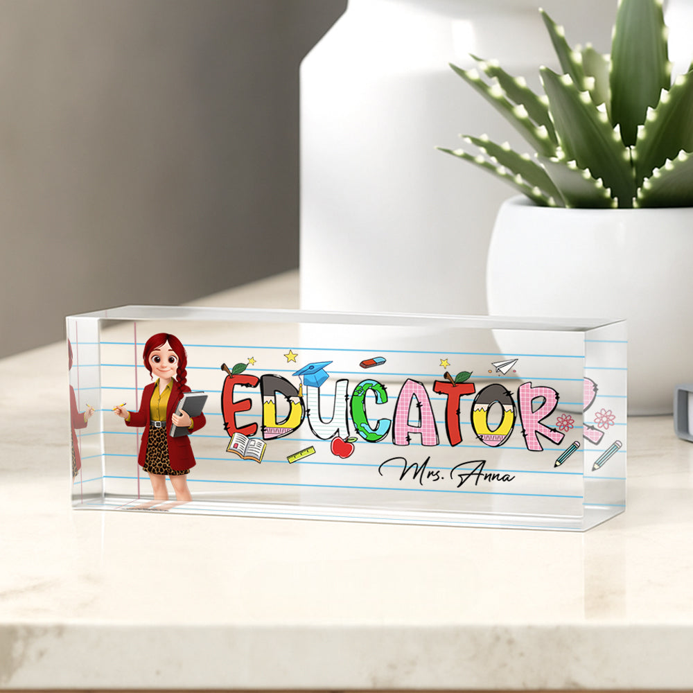 Teacher Beautiful Patterned Personalized Acrylic Desk Name Plate, Gift For Teacher T1807 Hv01